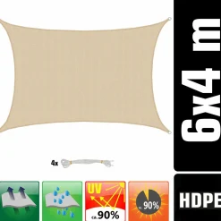AMANKA 4 x 6 atmungsaktives UV Sonnensegel - Beige