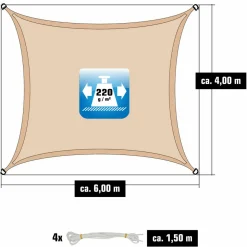 AMANKA 4 x 6 atmungsaktives UV Sonnensegel - Beige
