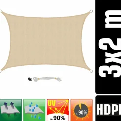 AMANKA 3 x 2 atmungsaktives UV Sonnensegel - Beige