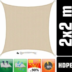 AMANKA 2 x 2 atmungsaktives UV Sonnensegel - Beige