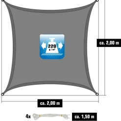 AMANKA 2 x 2 HDPE Sonnensegel - Grey