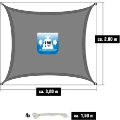 AMANKA 2 x 3 wasserabweisendes Polyester Sonnensegel - Grey