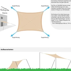 AMANKA 3 x 4 wasserabweisendes Polyester Sonnensegel - Beige