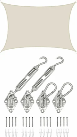 AMANKA 3 x 4 Wasserdichtes Sonnensegel mit Befestigung - Beige