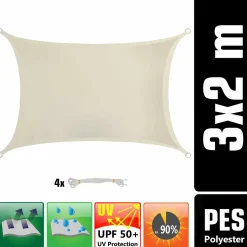 AMANKA 2 x 3 Wasserdichtes Sonnensegel mit Befestigung - Beige