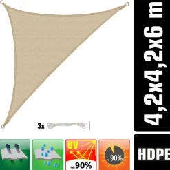 AMANKA 4,2 x 4,2 x 6 atmungsaktives UV Sonnensegel - Beige