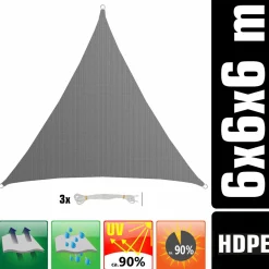 AMANKA 6 x 6 x 6 meter HDPE Sonnensegel - Grey