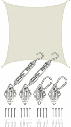 AMANKA 2x2 Wasserdichtes Beige Sonnensegel mit Befestigung