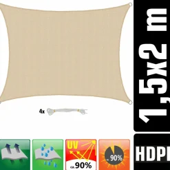 AMANKA 1,5x2m beiges HDPE wasserdurchlässiges Schattennetz