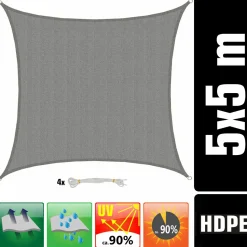 AMANKA 5x5m graues HDPE wasserdurchlässiges Schattennetz