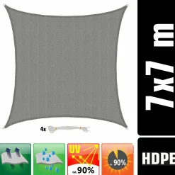 AMANKA 7x7m graues HDPE wasserdurchlässiges Schattennetz