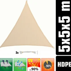 AMANKA 5x5x5 Beiges atmungsaktives UV Sonnensegel
