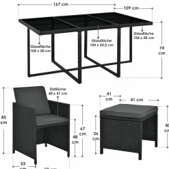 Baracoa XL Polyrattan schwarzes Diningset