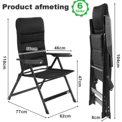 Bardi 7-Positionen Black Luxus-Klappstuhl - Set von 2