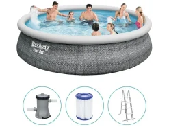 Bestway Fast Set Ø457 cm Rattanpool mit Pumpe und Stufen