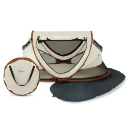 Deryan Kleinkindbett Luxe mit Matratze & Ledergriffen – Sand