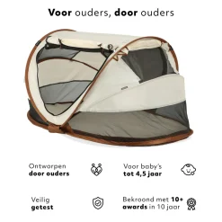 Deryan Kleinkindbett Luxe mit Matratze & Ledergriffen – Sand
