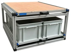 Doppelte Aluminium-Schublade mit 3 offenen Behältern - 80 x 60 cm