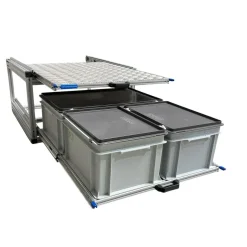 Doppelter Alu-Heckauszug mit 3 Boxen und Alu Deckplatte - 80x60cm
