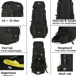 Dutch Mountains 65-75 Liter backpack mit Regenschutz - Black