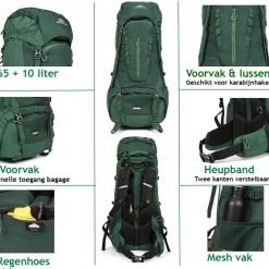 Dutch Mountains 65-75 liter backpack mit Regenschutz - Green