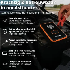 FlinQ 2-in-1-Starthilfe & Luftkompressor – Schwarz/Orange