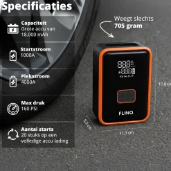 FlinQ 2-in-1-Starthilfe & Luftkompressor – Schwarz/Orange