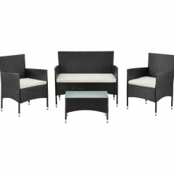 Fort Myers Polyrattan schwarz weißes Lounge-set