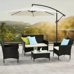 Fort Myers Polyrattan schwarz weißes Lounge-set