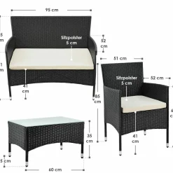 Fort Myers Polyrattan schwarz weißes Lounge-set