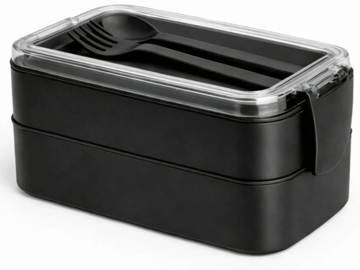 HEM 2 Etagen Lunchbox mit Besteck - Black