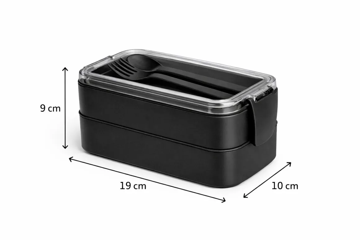 HEM 2 Etagen Lunchbox mit Besteck - Black