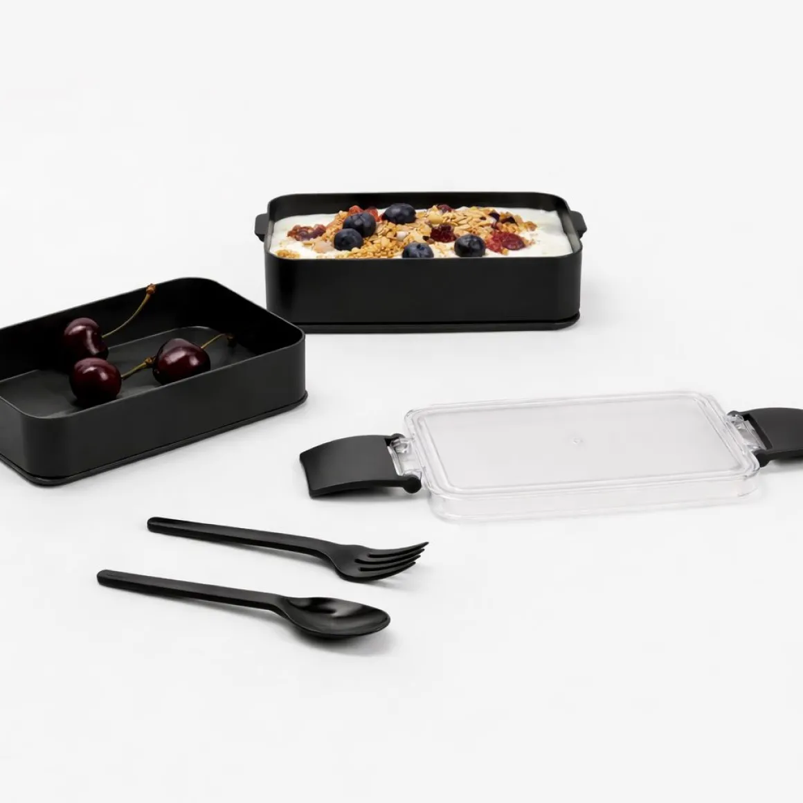 HEM 2 Etagen Lunchbox mit Besteck - Black