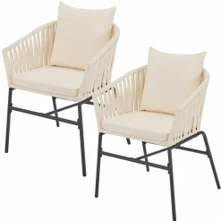 Juskys Set von 2 Seilgeflechter Gartenstühlen mit kissen - Beige