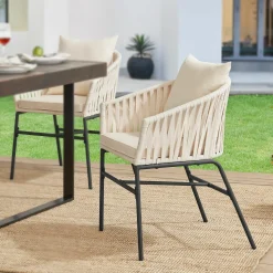 Juskys Set von 2 Seilgeflechter Gartenstühlen mit kissen - Beige