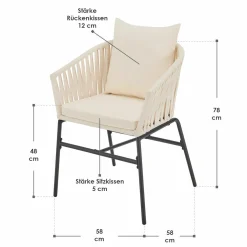 Juskys Set von 2 Seilgeflechter Gartenstühlen mit kissen - Beige