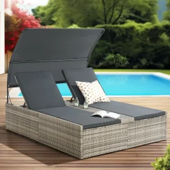 Juskys Syros Polyrattan Lounge Bed - Grey