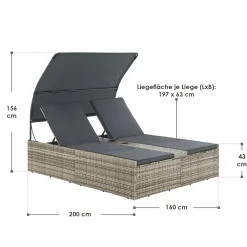 Juskys Syros Polyrattan Lounge Bed - Grey