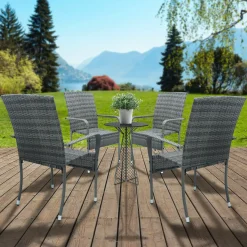 Juskys Yoro Polyrattan Set von 4 Gartenstühle - Grey
