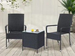 Juskys Yoro Polyrattan Set von 4 Gartenstühle - Black