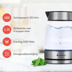 KitchenBrothers Glas Wasserkocher 1.7L - Stainless Steel