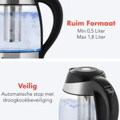 KitchenBrothers Wasserkocher 1.8L Mit Teefilter - Glass