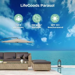 LifeGoods 300 cm Ampelschirm mit Hülle und Kreuzfuß - Taupe