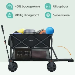 LifeGoods Doppel 400L bollerwagen - Black