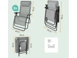 LifeGoods 2er-Set Relaxstühle mit Tisch - Grey