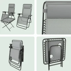 LifeGoods 2er-Set Relaxstühle mit Tisch - Grey
