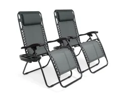 LifeGoods 2er-Set Relaxstühle mit Beistelltisch - Dark Grey