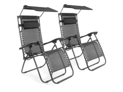 LifeGoods 2er-Set Relaxstühle mit Sonnendach - Black