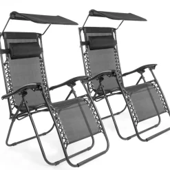 LifeGoods 2er-Set Relaxstühle mit Sonnendach - Black