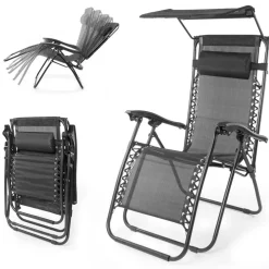 LifeGoods 2er-Set Relaxstühle mit Sonnendach - Black